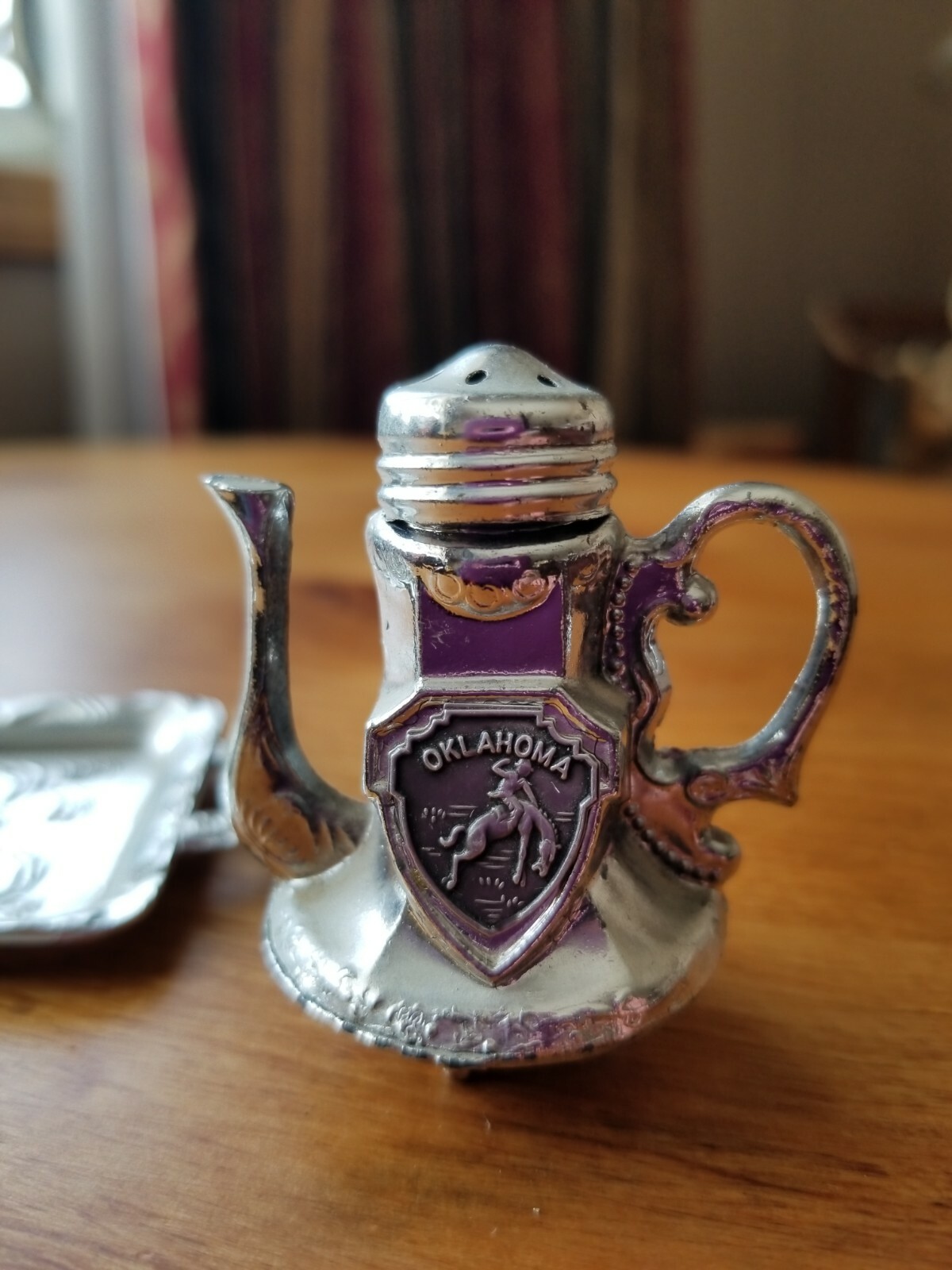Vintage Salt & Pepper Shakers Oklahoma Souvenir Silver Tea Pot - Japan