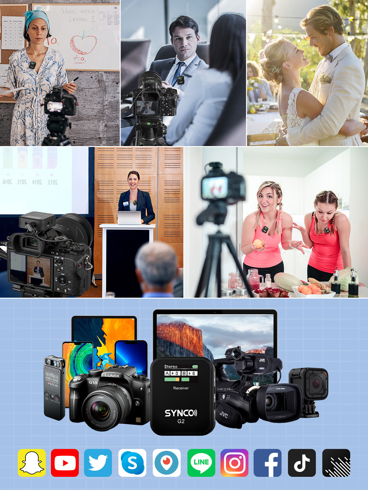 SYNCO G2(A2) Wireless Lavalier Microphone Dual-Channel Lapel Mic for DSLR Camera