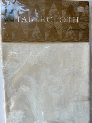 Bed Bath & Beyond Ivory Off White  Baroque Poinsettia Tablecloth 70'' Round