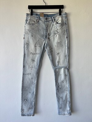 new Ksubi mens denim jean chitch 33 slim blue tattoo print stik n poke print 