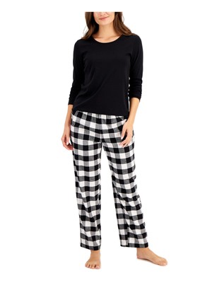 

FAMILY PJs Женская черная эластичная футболка Прямые брюки Хлопковая пижама, Черный