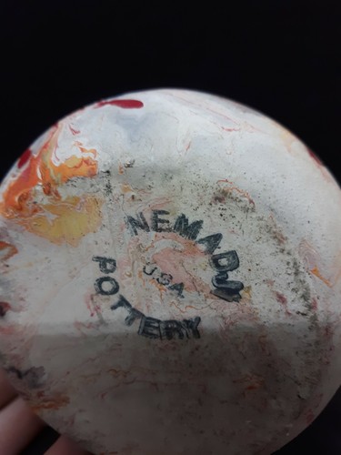 Nemadji Pottery Grey & Red Swirl Vase Stamp USA 6.5