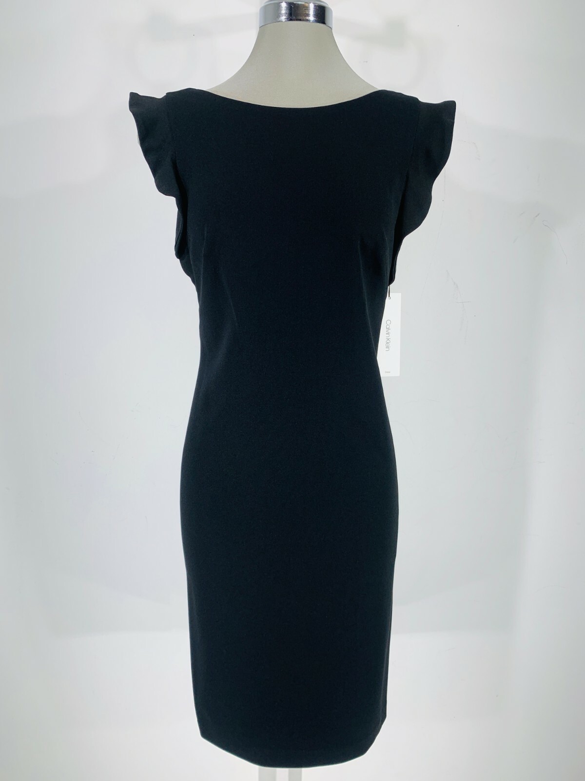 Calvin Klein NWT Элегантное черное платье-футляр с рюшами и швами, размер 6