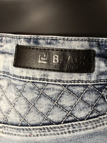 Black Premium Designer Acid Wash Zippers Stretch Denim Pants Jeans 32 / 34 *EUC*