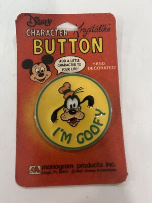 Goofy  I m Goofy  Disney Monogram Krystalike Character Button Sealed Vintage