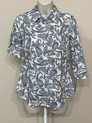 Croft & Barrow Women s Multicolor Paisley Print Button Down 1/2 Sleeve Shirt PXS