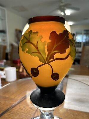 Teleflora Cameo Orange Oak Leaves & Acorns GALLE Style Vase