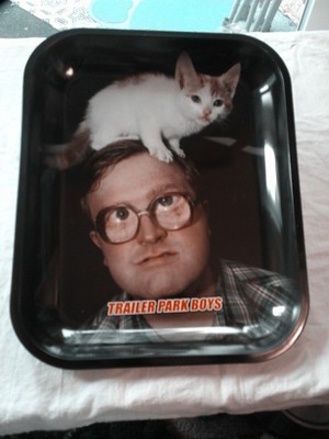 The Trailer Park Boys Bubbles with cat on head tin tray 
