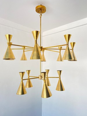 Large Mid Century Modern Spurchin Chandelier 13 light Monolith double tier ,