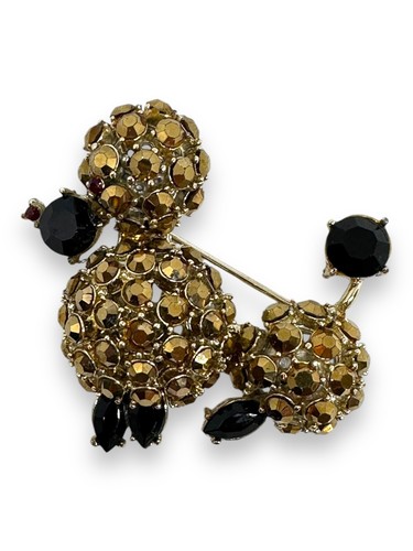 全商品オープニング価格！ Dog Poodle Rhinestone Vintage Brooch High Black And Gold Pin その他