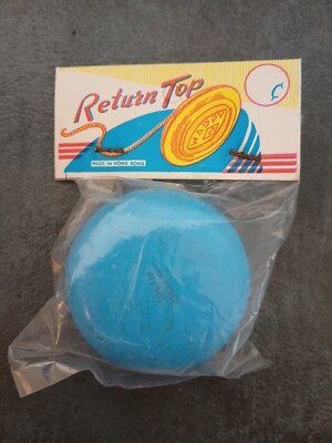 Vintage Tin Yo-Yo Return Top 1950s 1960s in Original Package Metal Toy NOS Blue
