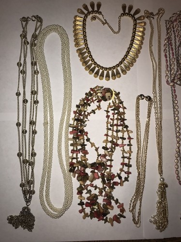 Mixed Lot Of Vintage Gold Tone Costume Jewerly 9 Necklaces And 1 Bracelet