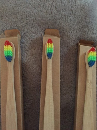 3 Bamboo Toothbrush Soft Multi Color/ Rainbow Bristles For Adults Eco Friendly