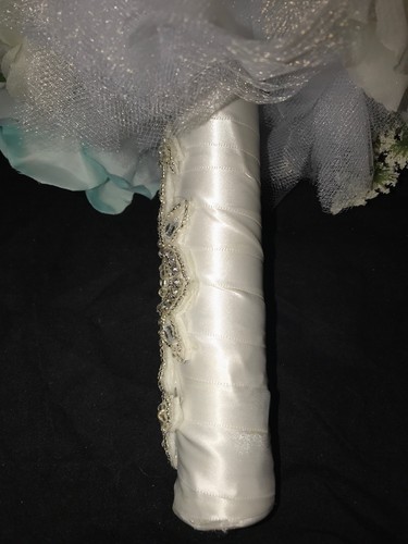 Tiffany Blue White Off White Roses Hydrangea  Floral Wedding Bridal Bouquet