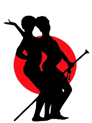 1975 Shadow of two people dancing, red dot vintage Poster.Decorative Art.