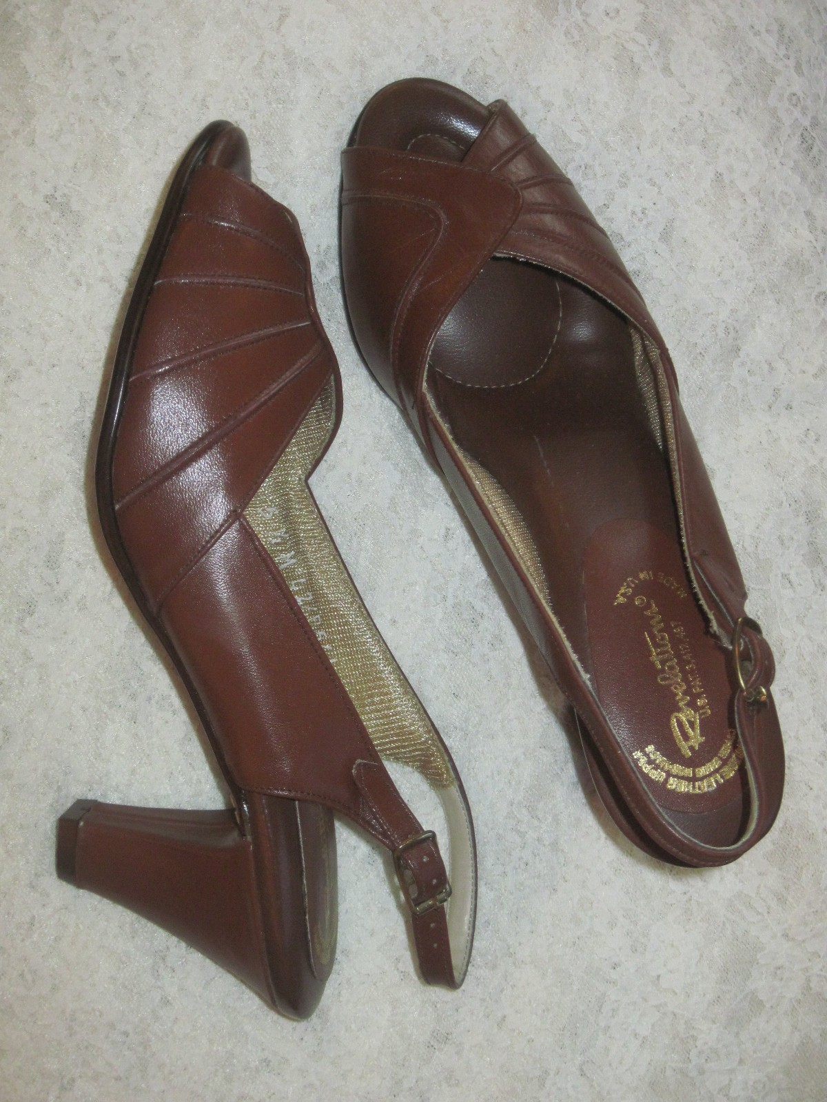 Vintage 1970's Brown Leather Open Toe Strappy Heels by Revelations 5.5