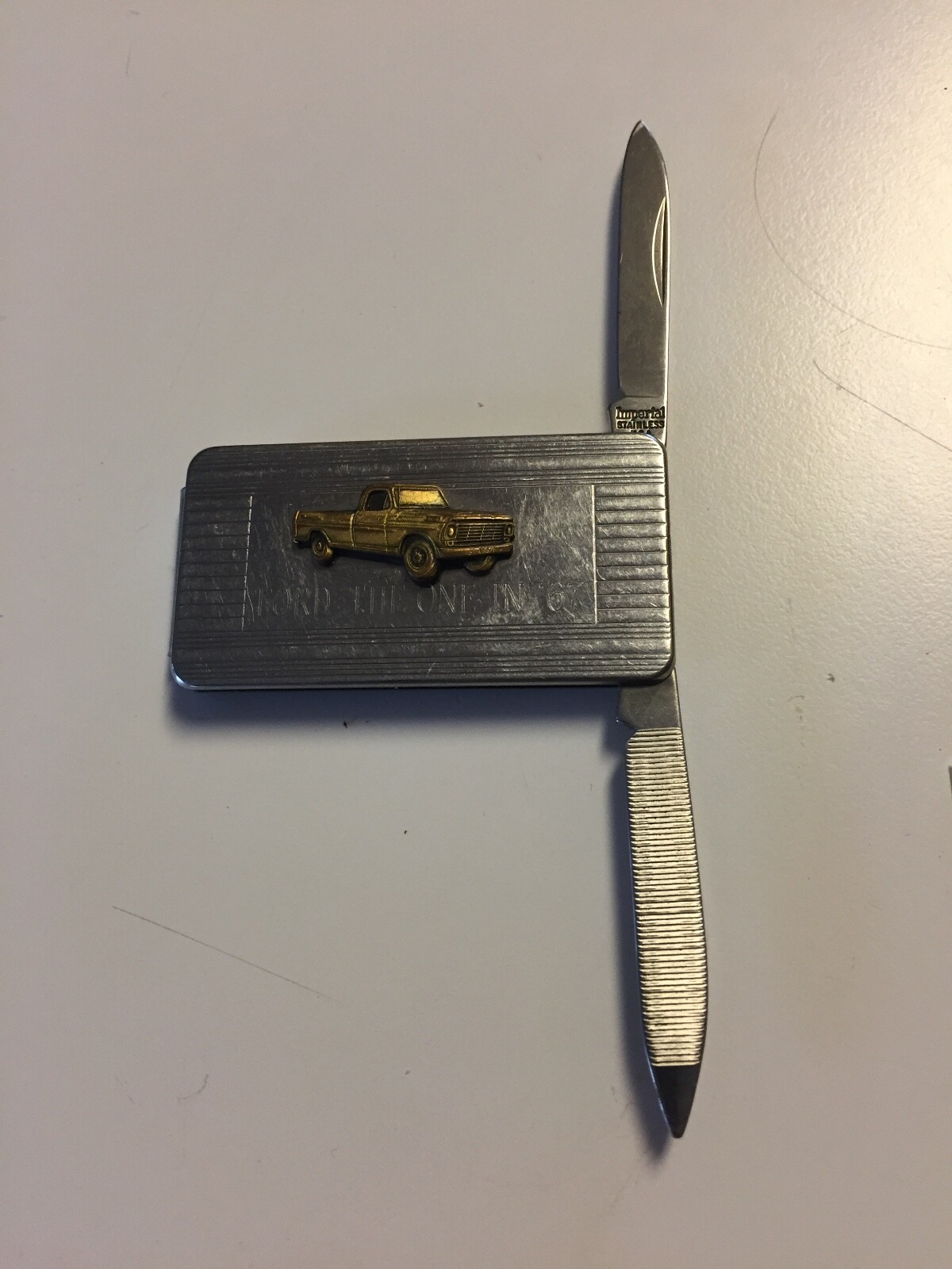 Vintage 1967 Ford Truck Money Clip with folding knife and finger nail file