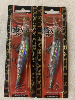 (LOT OF 2) LUCKY CRAFT LIGHTNING POINTER 110DD 1/2oz. ZEBRA MS GHOST MINNOW 100