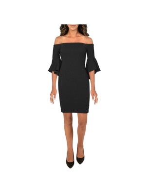 CALVIN KLEIN Womens Black Fitted Boning In Bodice Bell Sleeve Short Dress 2