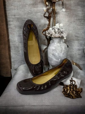 NEW LANVIN RIVEN 2007 BROWN LEATHER CALFSKIN BALLET FLATS SIZE 7.5 US
