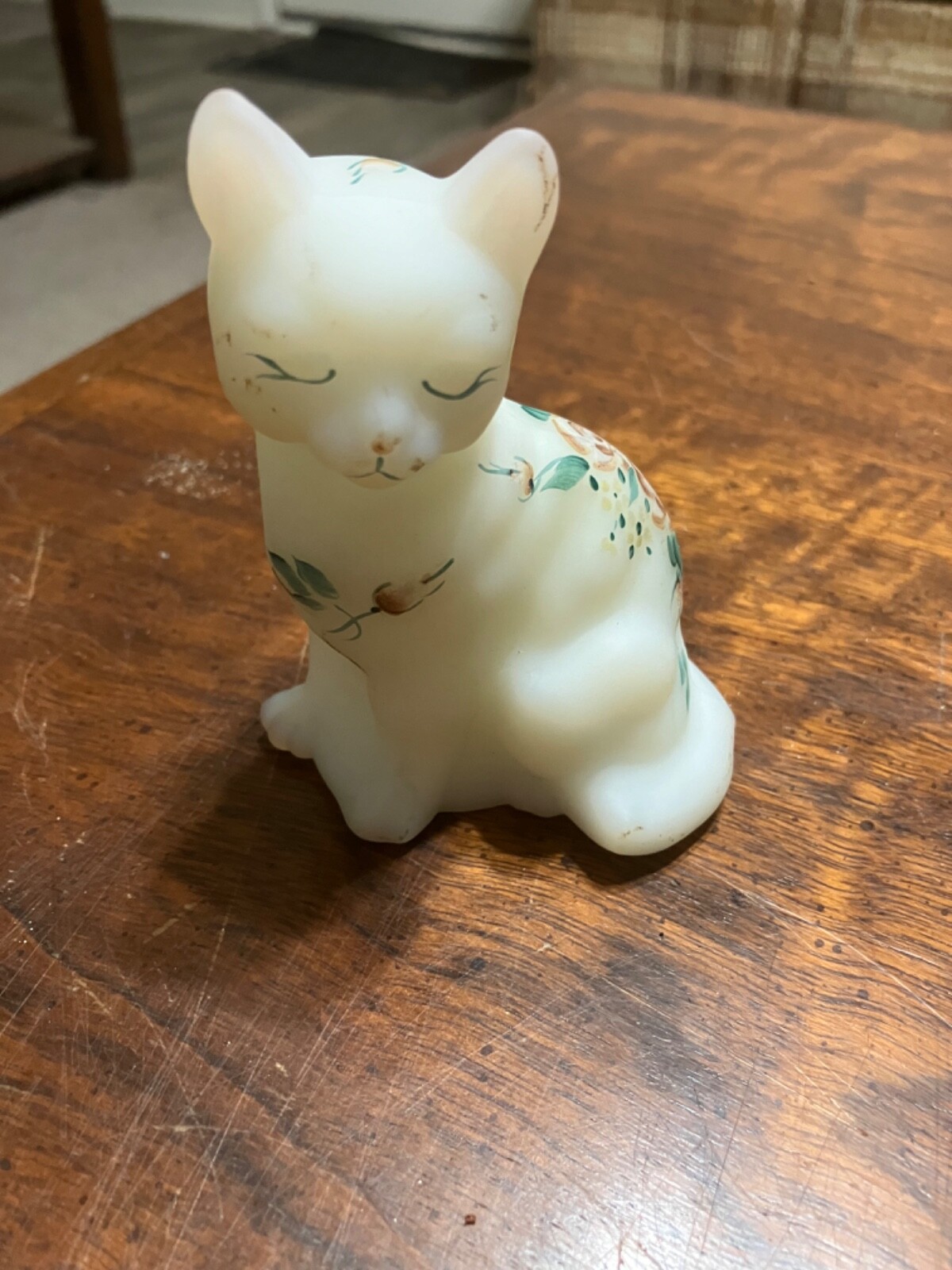 FENTON 花柄 CAT キャット 猫 フェントン ブルーガラス 置物 Fenton Art Glass Hand Painted Cat - Etsy