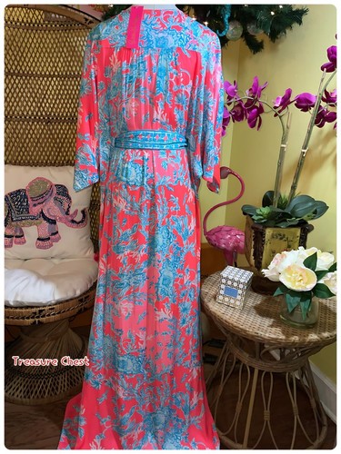 Pre-owned Lilly Pulitzer Carmynn Maxi Caftan Coral Spritz Shelly Bay Size Xs,s,m ? In Multicolor