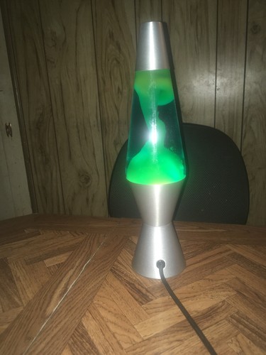 Lava Lamp with Green Wax Blue Liquid and Silver Base 14.5