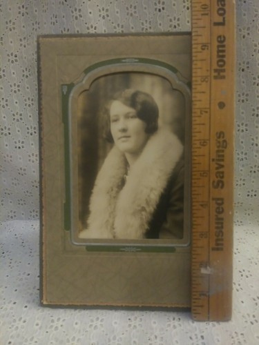 Vintage Antique Black and White Studio Photo Pretty Woman With Fur Collar