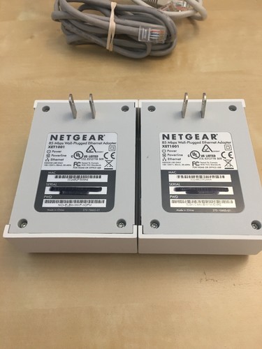 Two Netgear 85 Mbps Wall-Plugged Ethernet Adapters XET1001 with 2 Cat5 cables