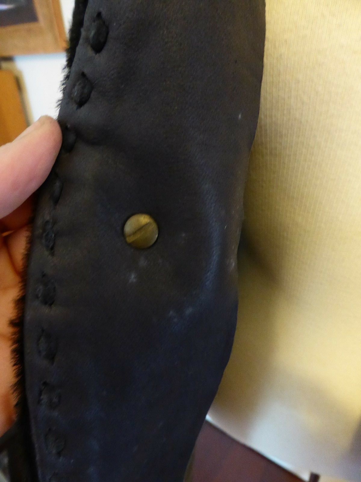 vintage cowhide pony hair fur motorcycle black leather vest conchos