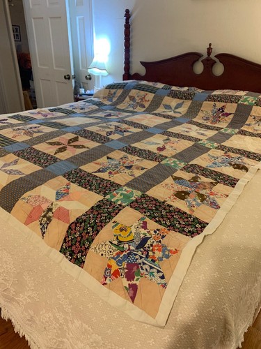 Vintage Star Patchwork Cotton Quilt 86” By 72”