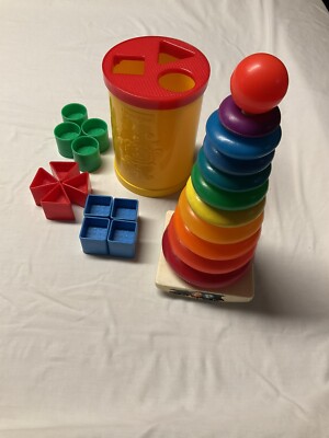 Vintage 1977 Fisher Price Shape Sorter Container & Giant Rock-A-Stack