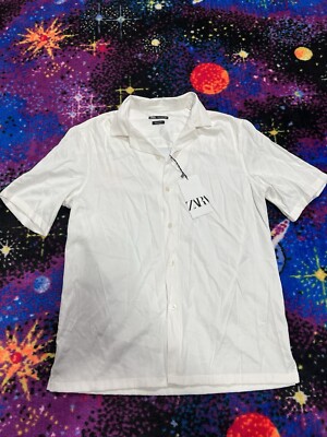 Zara Button Up Shirt Camp Collar Regular Fit Men s Medium Short Sleeve
