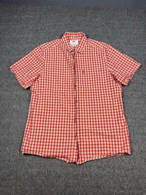 Fjall Raven Button Up Shirt Mens L Red Plaid Short Sleeve Collared