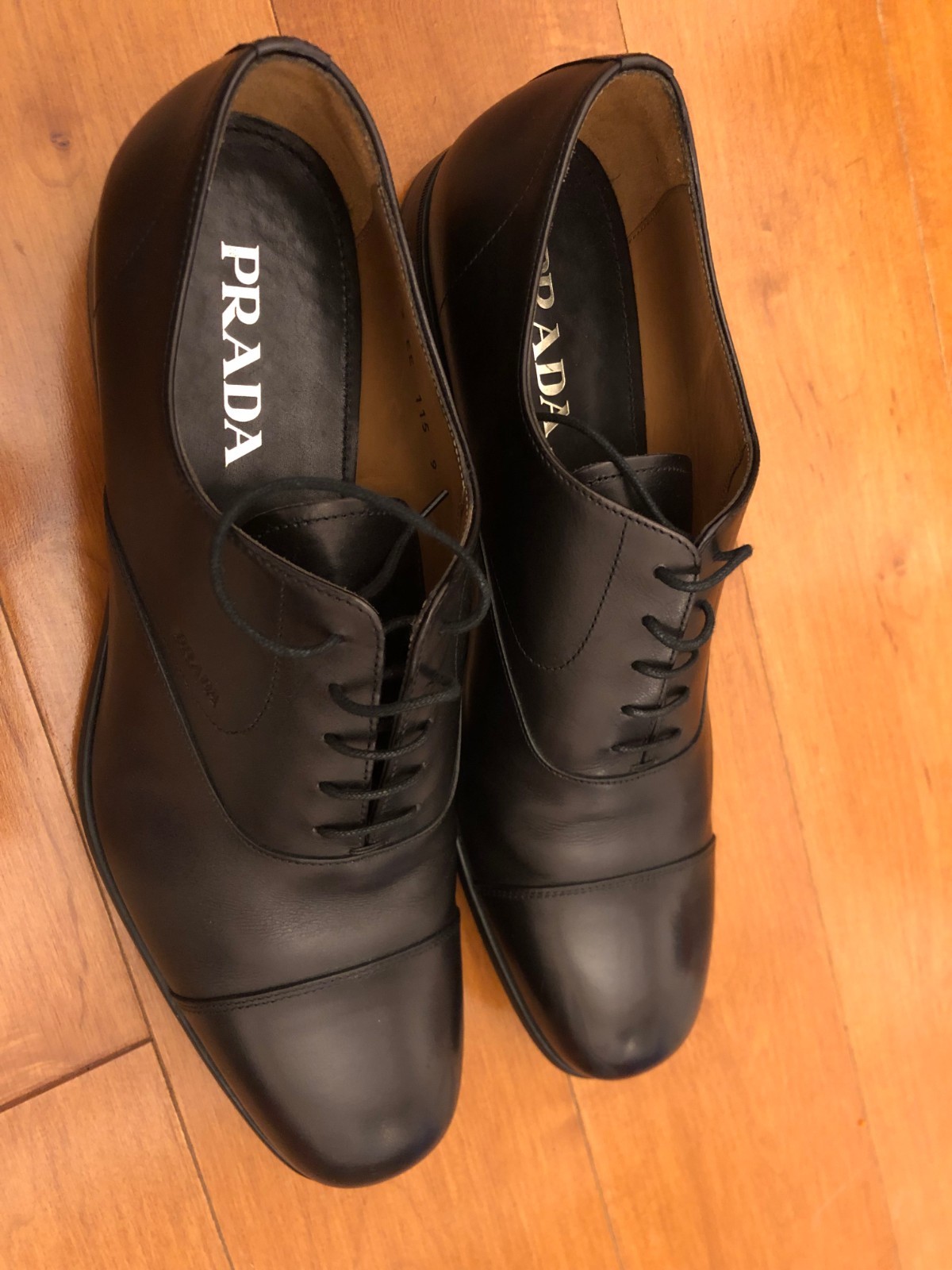 Prada Men's Brushed Leather Oxford Dress Shoes Black 10 10.5