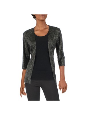 Женская черная многослойная блузка LAUREN M PETITES с рукавом до локтя для работы S