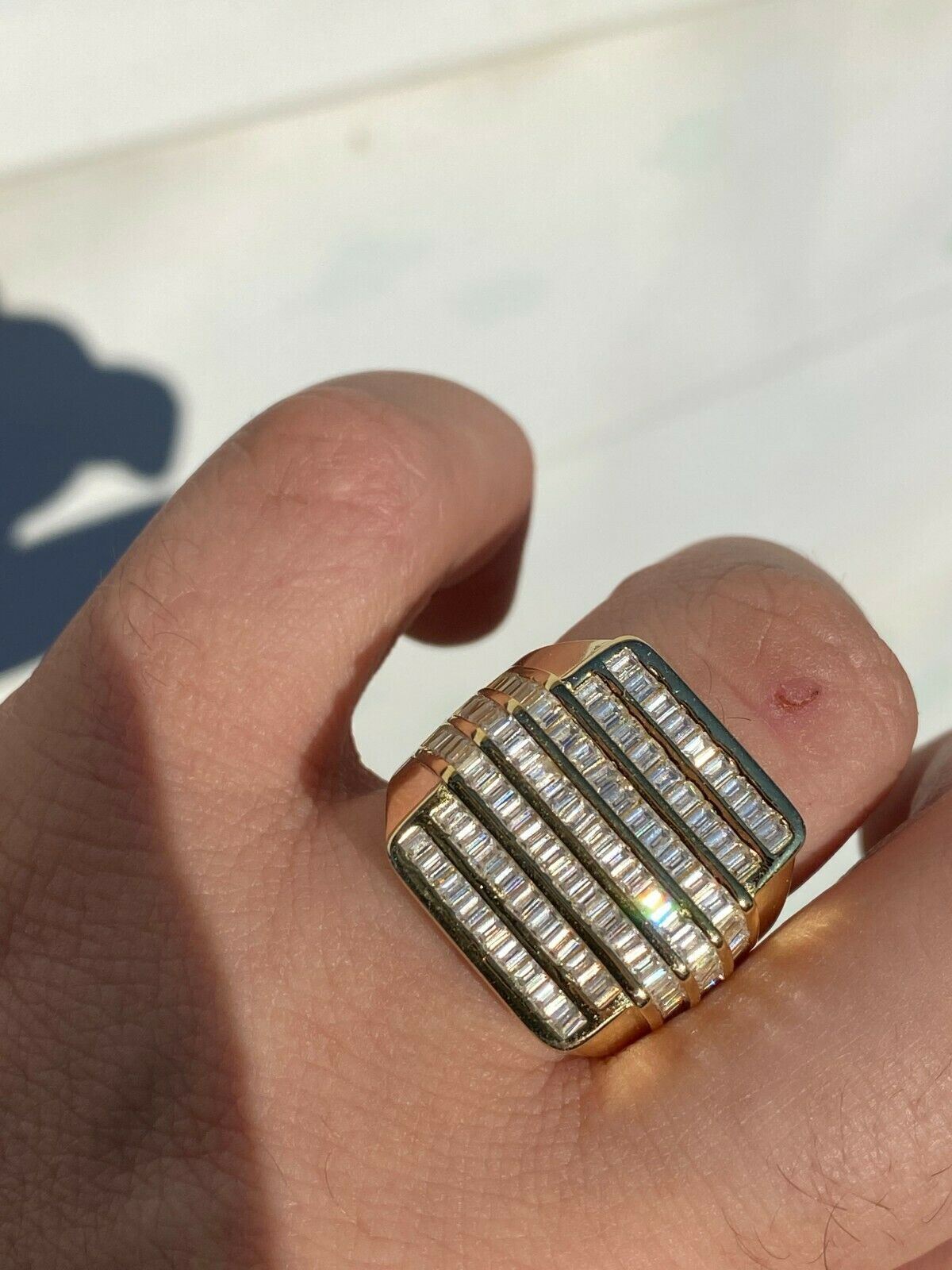 Pre-owned Pinky Moissanite Baguette Ring 14k Gold Over 925 Silver Iced Hip Hop Pass Diamond Test