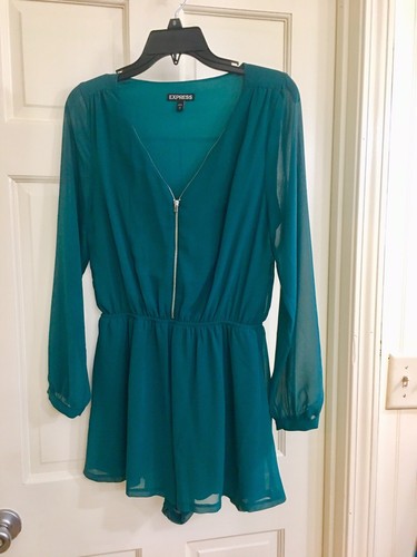 Women’s Express Green Long Sleeve Sheer Romper Small