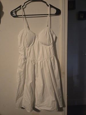 white spaghetti-strap mini dress features a structured bustier-babydoll Dress