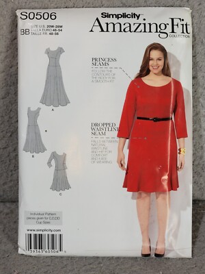Simplicity Sewing Pattern Women's DRESS 1537 Amazing Fit Plus Size 20W-28W UNCUT