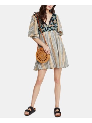 

Женское черное платье прямого кроя с коротким рукавом и V-образным вырезом FREE PEOPLE, Черный