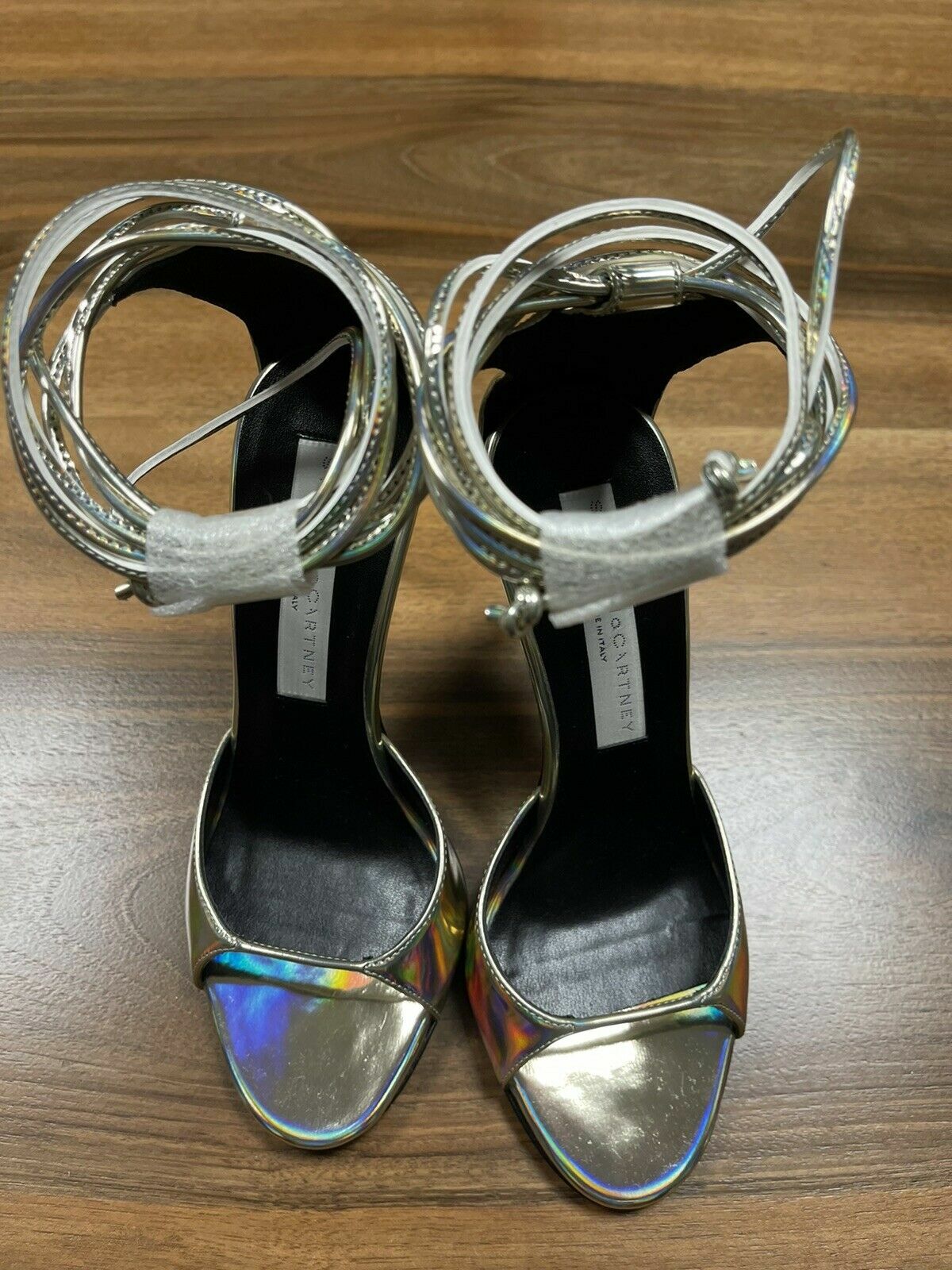 STELLA MCCARTNEY STELLA MCCARTNEY SILVER VEGAN FAUX ANKLE TIE HEELS SANDALS PUMPS SCHUHE SHOES 35