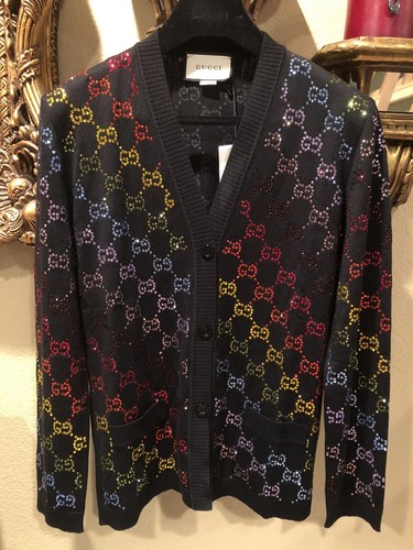 GUCCI スワロフスキー カーディガン クリスタル Fine wool GG crystal cardigan in black | GUCCI® US