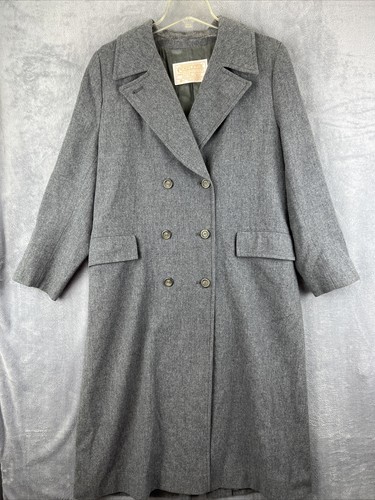Pendleton Trench Coat Womens 12 Gray Virgin Wool Double Breasted Belted Vtg USA
