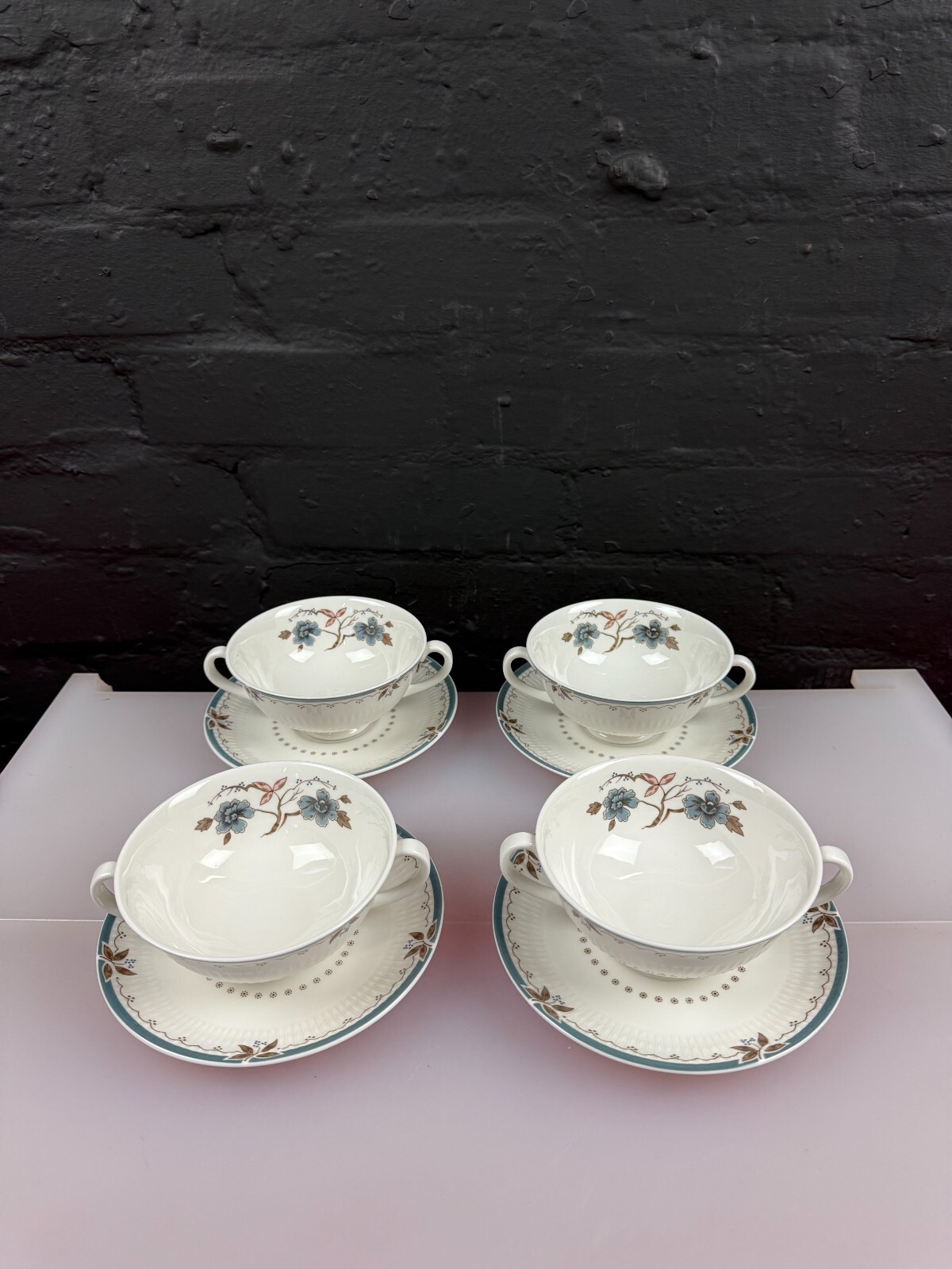 4 x Royal Doulton Old Colony TC1005 Soup Coupes Bowls and Stands Saucers Set