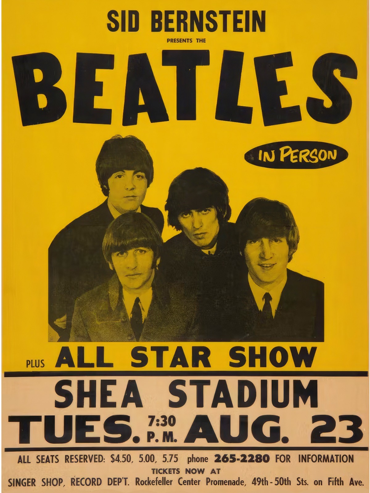 ビートルズ　シェアスタジアムコンサート未使用チケット、証明書、ポスター Beatles at Shea Stadium Vintage Concert Poster 18