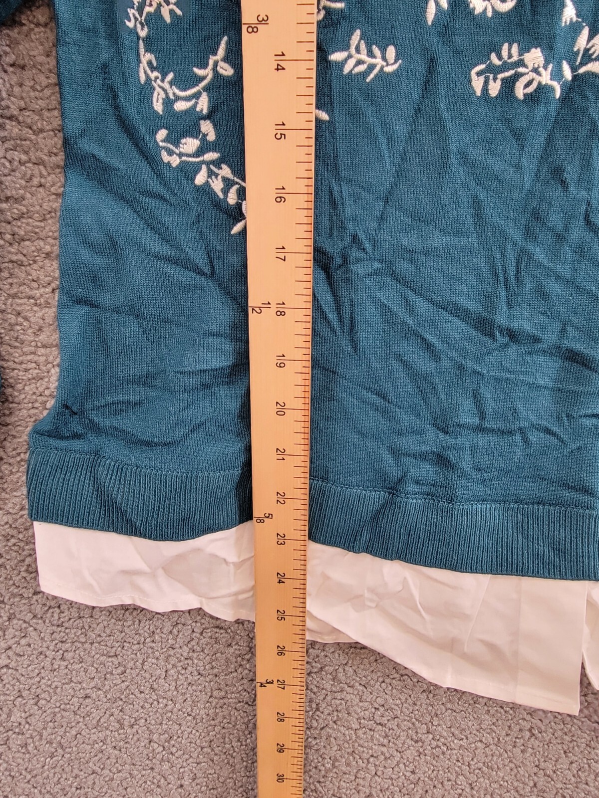 Charter Club Layered-Look Embroidered Sweater Women's L Deep Pine Crew Neck L/S - Picture 8 of 16