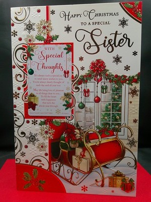 SISTER CHRISTMAS CARD 9"X6" XMAS VERSE CUTE