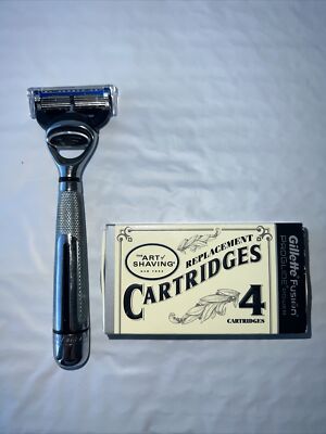 The Art of Shaving Fusion Chrome Collection Manual Razor & 4Pk Gillette Cartrige