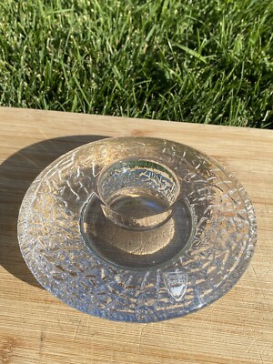 Orrefors Sweden Crystal Round Discus Candle Votive Holder w/ Sticker